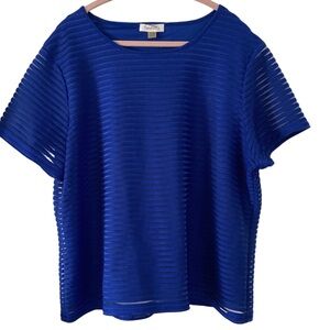 Calvin Klein Royal Blue Boxy Striped Top Size 2X Short Sleeve Everyday Wear